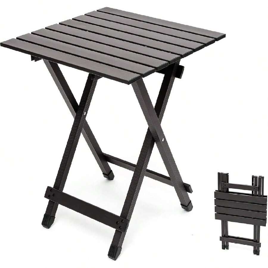 Aluminium Folding Camping Table, Compact Lightweight Picnic Tables, Side End Table, Snack Table Black - 1 - View 1