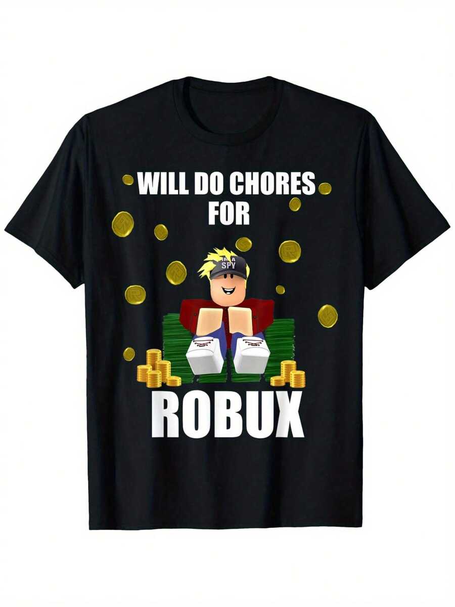 Noob & Professional Gamer Will Do Chores For Robux Funny T-Shirt, Boys Fashion Bottoming Shirt Breathable, Moisture Wicking, Casual Comfortable Top Streetwear Fashion Casual Summer Tee Crew Neck Short Sleeve T-Shirt Best Gift For Boy Girl, Black