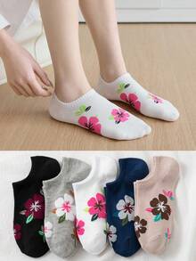 5pairs Flower Pattern Daily Wear Casual Women Ankle Socks, No Show Socks - Black and White - View 10
