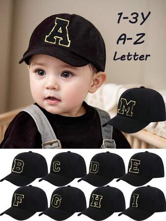 1PC Children 26 Letter Baseball Cap Gold Thread Embroidery Craft Letter Design Style Baby Boys Kpop Snapback Cap Girls Boys Sun Hats 1-3Y