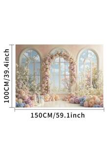1pc Colorful Windowsill Flowers Arch Photography Backdrops Floral Vaulted Windows Party Banner 59.1*39.4/82.7*59.1/106.3*70.9 Inches Blooming Photo Background Newborn Shower Birthday Wedding Decoration Supplies