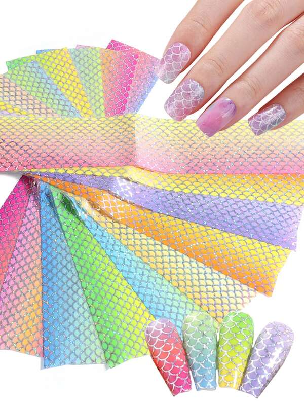 ART LALIC 10pcs Mermaid Nail Foils Gradient Starry Foil Stickers Holographic Adhesive Paper For Nail Art Decorations