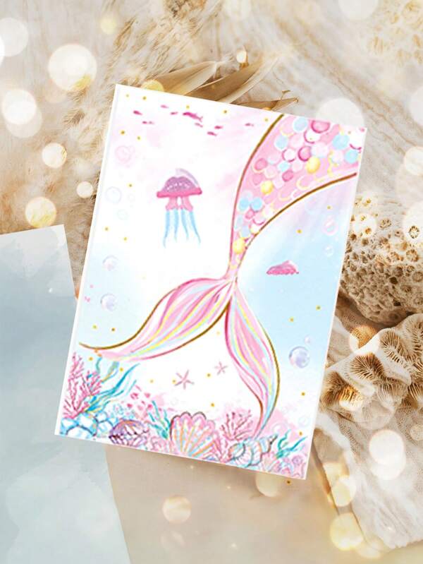 Pacote com 7 cartões de felicitações de cauda de sereia, convites para decoração de festa de aniversário, cartão postal