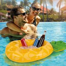 1 pieza Posavasos inflable, Soporte inflable para bebidas con diseño de piña, Hecho de material de PVC, Para fiestas de piscina en verano, Piscina, Cubo de hielo inflable - Multicolor - Ver 3