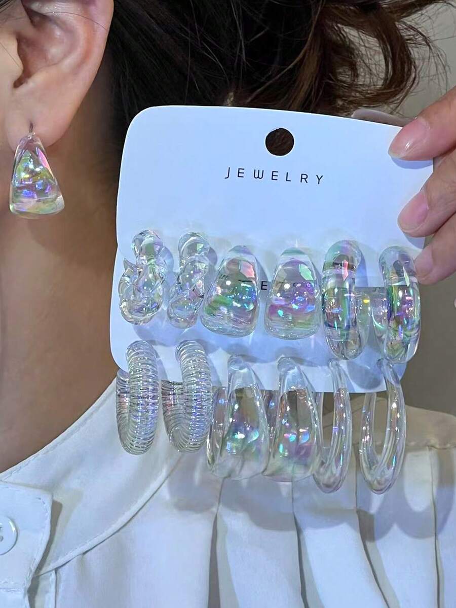 6/12 pezzi Set di orecchini colorati, orecchini alla moda ed eleganti adatti per uso quotidiano, feste e raduni. Ottimo regalo per amici e madri - Multicolore - Visualizzare 1