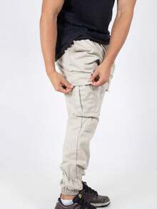 Men's Cargo Jogger Pants Casual Streetwear Premium Twill With Elastic Cuff And Side Pockets Skate - 淺色水洗藍 - 查看 1