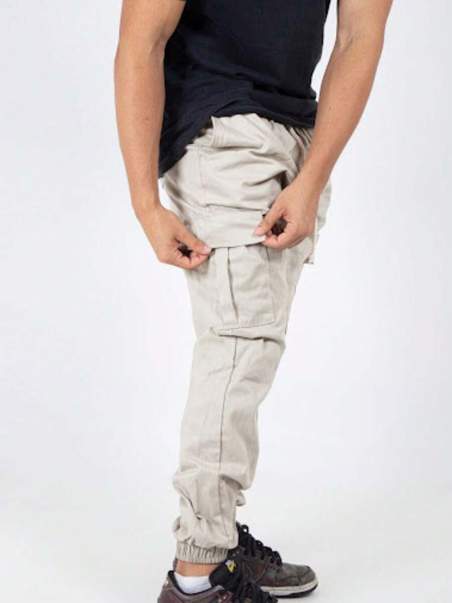 Men's Cargo Jogger Pants Casual Streetwear Premium Twill With Elastic Cuff And Side Pockets Skate - 淺色水洗藍 - 查看 1
