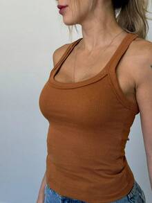 Kit Of 3 Women's Ribbed Cotton And Elastane Tank Tops - ĐEN - TRẮNG - CARAMEL - Xem 9