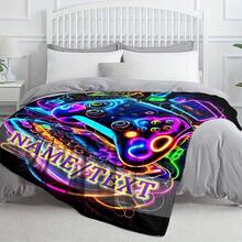Customizable Gamer's Flannel Blanket With Vibrant Neon Gamepad Design - Soft, Warm & Lightweight | Ideal For Sofa, Bedroom, Office, Camping & Travel | Perfect Personalized Gift For Friends & Family, Multi-Functional, Ornamental, Letter, Stylish, Modern, Colorful, Kawaii, Adorable, Cute, Casual, Custom, Personalized, Unique, Customized, Son, Daughter - Multicolor - View 9
