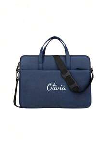 1pc Embroidery Customization Solid Color Simple And Lightweight Portable Laptop Bag, Portable Business Trip Waterproof Computer Protective Case, Zippered Office Computer Bag That Can Be Worn Cross-Body, 14 Inch Laptop Handbag Minimalist Double Handle Laptop Bag Laptop Sleeve Computer Bag For School Student Black Bag