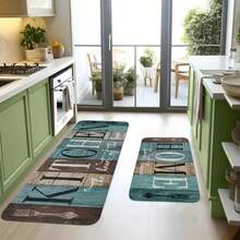 1/2/3 Pcs Farmhouse Style Kitchen Rugs: Green, Brown And Teal Green Spring/Summer Outdoor Theme Kitchen Mats, 5mm Thickness, 850g/Sqm, Rectangular, Machine Washable, Soft, Easy To Clean, Suitable For Kitchen, Bathroom, Bedroom And Living Room - Multicolor - View 4