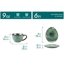 vancasso 8 Pcs Porcelain Cup And Saucers Set, Service For 4 Person, Green Set, Porcelain Drinkware, Leaf Shape Design - 綠色 - 查看 3