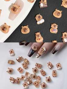 60-100件螢光3D迷你水豚樹脂飾品，晶瑩剔透可愛豚鼠動物美甲裝飾，可愛DIY手工桌面裝飾與女性派對禮物 - 彩色 - 查看 5