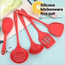 Set de 5 piezas de utensilios de cocina de silicona con pala para sartén antiadherente, cucharón, herramientas de cocina resistentes al calor - Multicolor - Ver 1