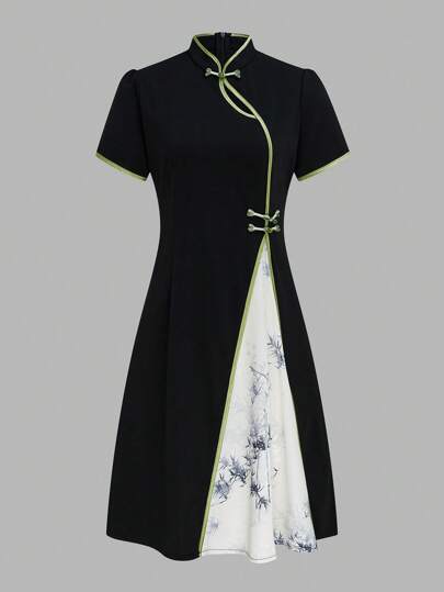 Vestido corto de mangas cortas estilo cheongsam/qipao chino mejorado, de estilo juvenil