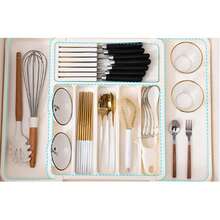 Expandable Plastic Cutlery Tray Kitchen Organiser Drawer Insert Storage Rack - White - View 2