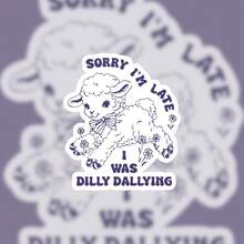 可爱的“抱歉我迟到了，我有点犹豫”绵羊乙烯基贴花贴纸 - 防水且具有粘性，适用于汽车、笔记本电脑、手机、窗户等 - 紫色动物印花带蝴蝶结设计，窗户装饰 | 可爱的绵羊图案 | 粘合剂、动物贴纸、学校用品、返校 - 彩色 - 查看 9