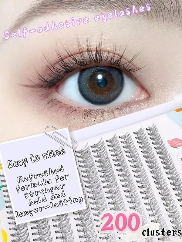 200 grappoli di ciglia finte autoadesive ad arricciatura C, dall'aspetto naturale, 10D, fai da te, di diverse lunghezze (8-16 mm), ciglia naturali morbide realizzate a mano per uso quotidiano e per i viaggi