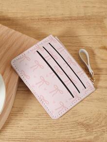 محفظة صغيرة مزينة بنمط الوردي والفيونكة للحب، جيب للعملات، محفظة مطوية صغيرة للسيدات، رفيعة وخفيفة الوزن وطبقات متعددة وقابلة للحمل، لبطاقات الهوية والنقود وبطاقات الائتمان، عصرية وأنيقة، للاستخدام في المناسبات والهدايا والمدرسة - وردي - مشاهدة 7