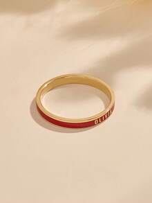 1pc 18K Solid Gold Personalized Custom Wedding Ring, Can Engrave Names, Women's Colorful Enamel Ring, Delicate & Refined, Stackable, Handmade Jewelry Gift, Available In Black, Silver, Gold - Multicolor - View 9