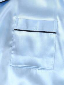 3pcs/Set Women Solid Satin Short Sleeve Button Lapel Top And Bowknot Shorts Pajamas Set, Comfortable For Home Wear - Nhiều màu - Xem 4