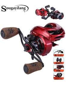 SOUGAYILANG 1Pc Baitcasting Fishing Reel,3 Styles Of Bait Casting Reels,Left & Right Hand Option,With Ultra-Powerful Magnetic Brake System,For Freshwater And Saltwater Fishing Tackle - Red - View 2