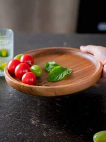 1pc Vintage Wooden Round Food Plate (20cm)