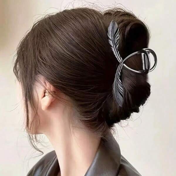 1 pieza Pinza de pelo con diseño de pluma de cisne sobredimensionado en estilo minimalista para mujer, único accesorio de pelo