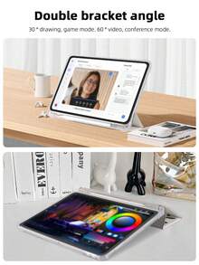 1pc Transparent Pencil Slot 9-Grid Photo Customized Tablet Case, Suitable For IPad, TPU Soft Edge Protection, Built-In Pencil Slot, 3-Fold Stand, Magnetic Sleep/Wake, Minimalist/Elegant/Creative/Personalized Flip Tablet Case, 3-Fold Tablet Case - Multicolor - View 4