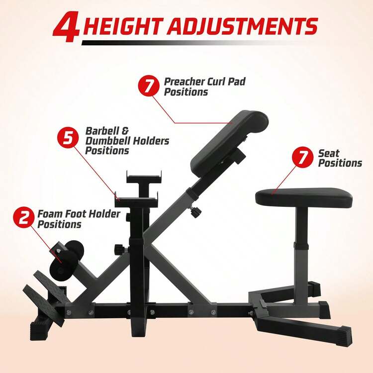 Studyset 2-In-1 Roman Chair & Preacher Curl Bench Multi-Function Heavy-Duty Hyperextension Bench With Adjustable Height For Arms, Ab, Back, Glute & Leg Exercise Home Workouts,Exercise Equipment For Home - 黑色 - 查看 2