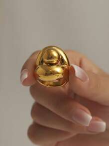 1pc Stainless Steel Mushroom Dome Ring, 18k Gold Plated, Non-Fading, Exaggerated Design Suitable For Finger Wear, Women Everyday/Party, Great Gift For Friends