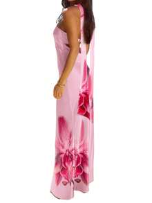 Womens Floral Strapless Dress With Scarf Y2k Backless Sleeveless Tube Maxi Long Dresses Sexy Mesh Bodycon Summer Beachwear - Floral Pink - 查看 2