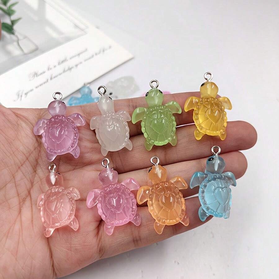 10pcs Resin Luminous Sea Turtle Pendants, Suitable For DIY Jewelry, Bracelets, Keychains And Handicrafts - Multicolor - View 1