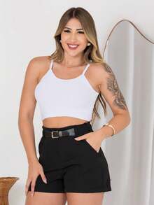 Kit 3 Cropped Tank Top Light Straps Thin Elegant Sensual Casual Cute Cotton Cropped Tank Top Street Daily - 黑,白,灰 - 查看 4