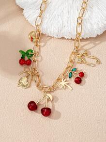 1pc Cherry Charm, Palm Tree Heart Locket, Bow Charm Necklace, Handmade Glass, Slightly Varied In Color And Shape, Summer Jewelry For Women