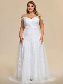 EVERPRETTY Váy cưới đính cườm thêu dây mảnh cỡ lớn thanh lịch cho đám cưới bãi biển trong vườn, cô dâu - trắng - Xem 5