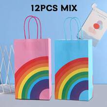 12 件/套 22*13*8 厘米 简约创意彩虹印花派对礼品袋，蓝色、红色、黄色和粉色，适合家庭节日派对、生日礼物包装、圣诞节情人节 - 彩色 - 查看 17