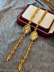 1 Nuevo reloj pulsera dorado de mujer estilo vintage de lujo, moda simple y elegante, reloj ligero y elegante, versátil, reloj de cuarzo apto para fiestas, vacaciones y uso diario, el regalo perfecto para San Valentín, cumpleaños, Día de la Madre, para amigos