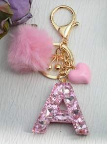 1pc Pink Soft Clay Letter Rhinestone Keychain, Cute Personalized Charm Pendant For Women, Bag, Car, Mothers, Friends, Valentine's Day Gift Valentines Car Accessories Bag Charm School Goth Y2k Bag Accessories Lanyards With Id Holder Car Accessories Bag Charms