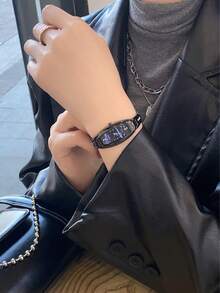 1pc Elegant Barrel Shaped Women's Quartz Watch With Black Steel Band - Black - View 6