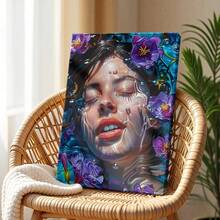 Serene Bloom Portrait - Floral Women Wooden Framed Wall Art, Wrapped Canvas Vintage Prints Poster, A Woman Floating In A Pool Of Water, Perfect Gift Decor, Wall Art For Living Room Bedroom Office, Hanging Hardware Included - Framed, Vertical - Framed Canvas - View 2