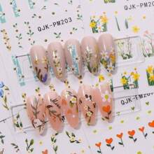 6 Pieces Of Summer Ocean Waves, Starfish, Jellyfish, Flower And Grass Nail Stickers, Disposable Self-Adhesive Nail Stickers, Female DIY Art Decoration Accessories