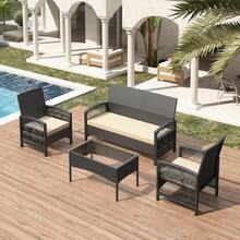 Mcc Direct 4Pcs Rattan Garden Furniture Set, Patio Rattan Furniture Sofa With 2 Armchairs, 1 Loveseat Sofa And 1 Coffee Table - Sofia - Black - View 9