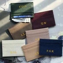 Bộ 1 kẹp thẻ tín dụng siêu mỏng đa năng bằng da PU họa tiết chữ thập màu trơn, móc khóa thẻ bằng da, hộp quà tặng Giáng sinh, quà sinh nhật, ví tùy chỉnh theo yêu cầu, bộ móc khóa ô tô - Hồng - Xem 2