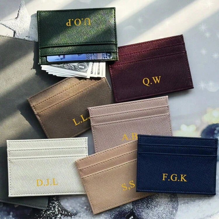 Customized Letter/Name 1set Solid Color Cross Pattern PU Leather Universal Ultra-Thin Credit Card Clip Card Leather Keychain Gift Box Set Christmas Gift, Birthday Gift, Personalized Customized Wallet, Car Keychain Set Gift - Pink - View 2