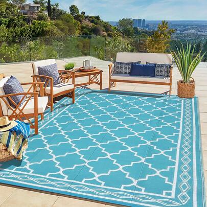Modern Geometric Outdoor Rug Waterproof Patio Rug Textured Weave Rug Outdoor Waterproof Rug Easy To Clean Easy To Carry For Balcony Camping Picnic Beach RV