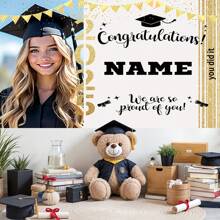 1pc Personalized 2025 Graduation Portrait & Name Custom Party Banner, Polyester Fabric, Graduation Themed Photo Background Suitable For Home, Outdoor, Yard, Classroom, Decor