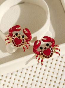 1 par de pendientes con diseño de cangrejo con forma de corazón, pendientes de animal marino 3D, adecuados para el uso en vacaciones y viajes de las mujeres