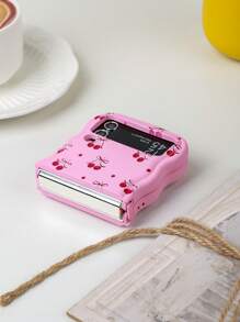 1pc 3D Embroidered Cherry Macaron Silicone Texture Protective Phone Case With Wave Shape, Shock-Proof, Compatible With Samsung Galaxy Z Flip3 5G, Galaxy Z Flip4 5G, Galaxy Z Flip5 5G, Galaxy Z Flip6 5G