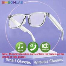 SIMSONLAB 2025 新款男女智能眼镜，AI 语音助手，接听电话，音乐控制，精准触控，驾驶户外商务，轻巧镜框，磁吸充电，减少眩光，智能控制操作 - 白色 - 查看 2